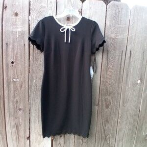 KARL LAGERFELD DRESS WOMEN 6 BLACK ROUND NECK AND BOW TIE SHEATH SHORT SLEEVE